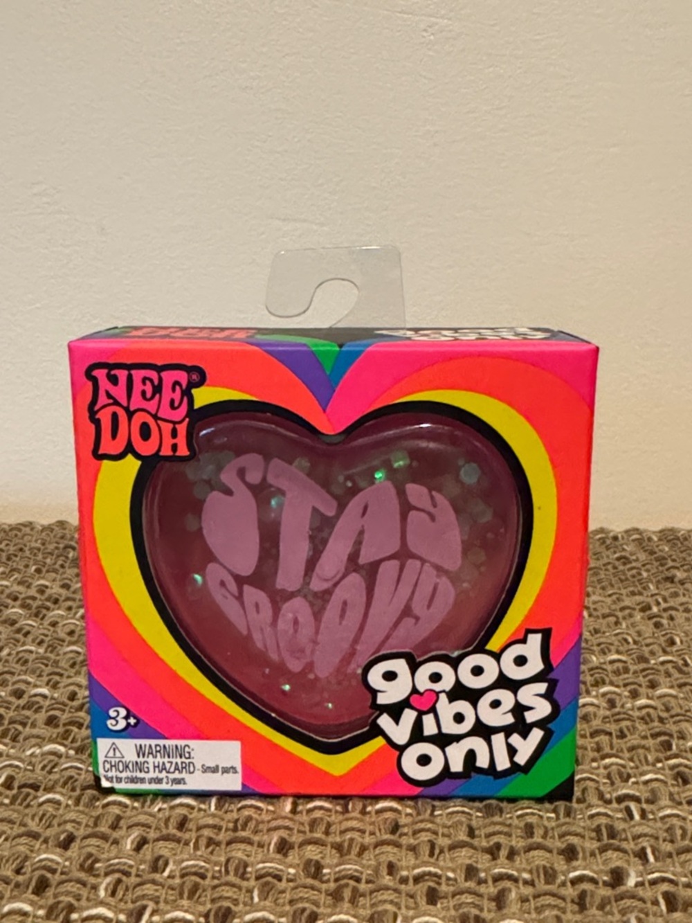 NeeDoh Good Vibes Heart Squish Toy - Pink with Rainbow Accents
